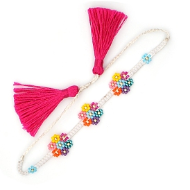 Adjustable Flower Braided Bead Bracelets, Glass Seed Beads Bracelets for Women Girls, Nylon Cord Bracelets, with Tassel