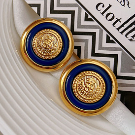 Vintage Blue Klein Button Earrings for Women - Chic and Versatile Statement Jewelry