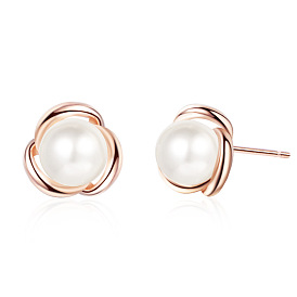 Minimalist Cold Wind Rose Gold Pearl Earrings - Versatile and Unique