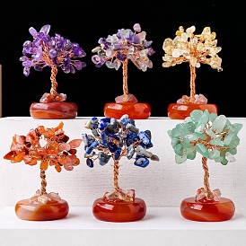 Gemstone Chips Tree Decorations, Gemstone Base with Copper Wire Feng Shui Energy Stone Gift for Home Office Desktop Decoration