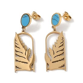 Leaf 304 Stainless Steel Stud Earrings, Synthetic Turquoise Dangle Earrings for Women