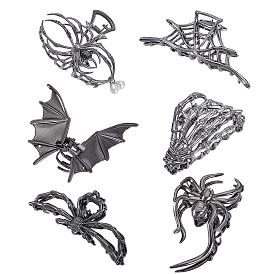 6 шт. 6 стили заколки-краб из цинкового сплава для волос на Хэллоуин для женщин и девочек с густыми волосами, металлический черный 