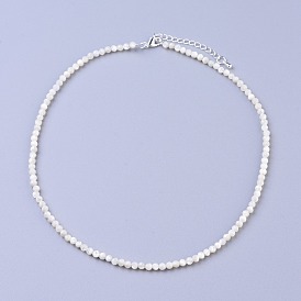 Shell Beaded Necklaces, with Brass Lobster Claw Clasps, Faceted Round Beads