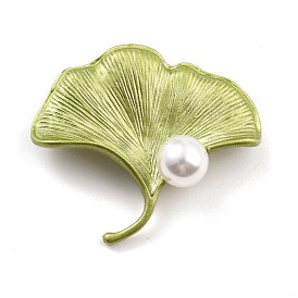 Leaf Alloy Brooch with Resin Pearl, Exquisite Lapel Pin for Girl Women, Golden