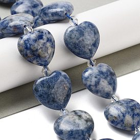 Natural Blue Spot Jasper Beads Strands, Heart, with Seed Beads