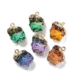 Gradient Color Resin Imitation Gemstone Resin Irregular Pendants, Nuggets Charms with Golden Plated Zinc Alloy Loops