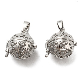 Rack Plating Brass Hollow Round Cage Pendants, For Chime Ball Pendant Necklaces Making, Long-Lasting Plated