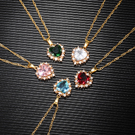 Minimalist Heart Crystal Necklace with Colorful Zirconia for Women