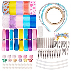 SUNNYCLUE DIY Hair Bobby Pin Making, with Iron Hair Accessories Findings, Iron Snap Hair Clip Findings and Printed Polyester Grosgrain Ribbon