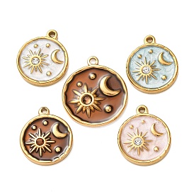 304 подвески из нержавеющей стали, с эмалью и горный хрусталь, плоские круглые подвески и подвески в виде солнца и луны, реальный 18 k позолоченный, ионное покрытие (ip)