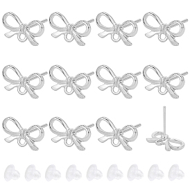 60Pcs Bowknot Alloy Stud Earring Findings, with 304 Stainless Steel Steel Pins & Loop, Cadmium Free & Lead Free, with 60pcs Eco-Friendly Plastic Ear Nuts