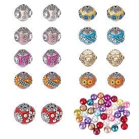 BENECREAT DIY Beads Jewelry Making Finding Kit, Including Handmade Indonesia Round & ABS Plastic Pearl Round Beads