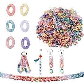 360Pcs 6 Colors Spray Painted Acrylic Linking Rings, Rubberized Style, Quick Link Connectors, for Curb Chains Making, Twist