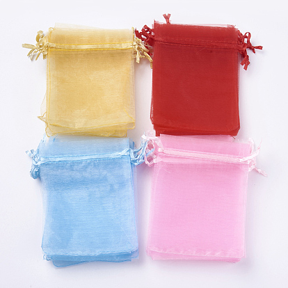 4 Colors Organza Bags, with Ribbons