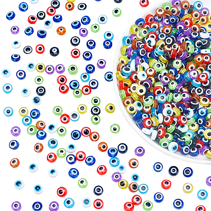500Pcs 10 Style Flat Round Evil Eye Resin Beads