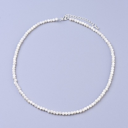 Shell Beaded Necklaces, with Brass Lobster Claw Clasps, Faceted Round Beads