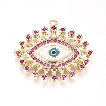 Brass Micro Pave Cubic Zirconia Enamel Pendants, Long-Lasting Plated, Lead Free & Cadmium Free & Nickel Free, Evil Eye, Colorful