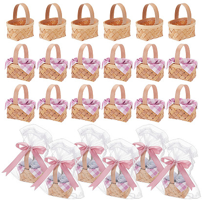 Bamboo Weaving Basket Mini Model, Micro Landscape Dollhouse Accessories, with Paper Tissue & Polyester Ribbon & Organza Gift Bags