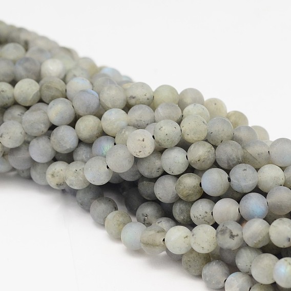 Round Natural Labradorite Bead Strands, Frosted