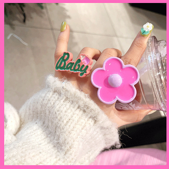 2шт. Цветочные и словесные эмалевые кольца для женщин и девочек