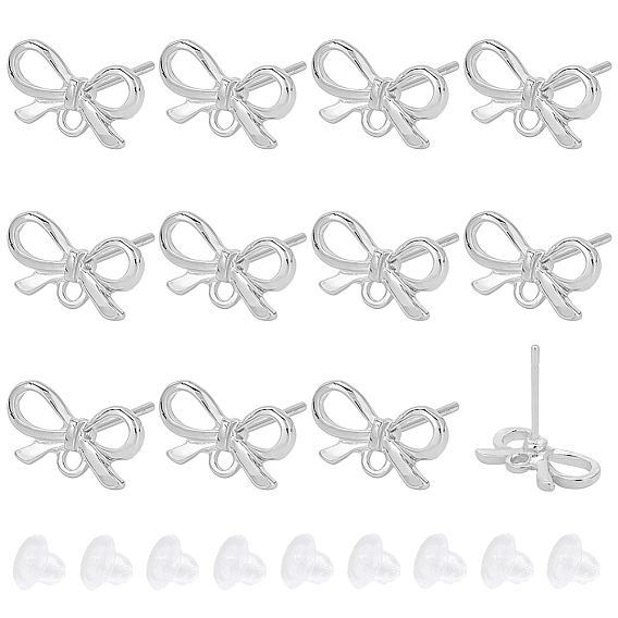 60Pcs Bowknot Alloy Stud Earring Findings, with 304 Stainless Steel Steel Pins & Loop, Cadmium Free & Lead Free, with 60pcs Eco-Friendly Plastic Ear Nuts