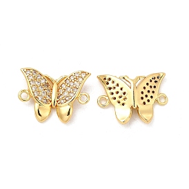 Brass Micro Pave Cubic Zirconia Connector Charms, Butterfly Links, Golden