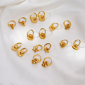 304 Pendientes colgantes de aro de acero inoxidable para mujer, real 18 k chapado en oro