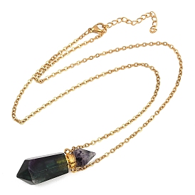 1Ожерелья с подвеской в виде флакона духов из натурального флюорита с огранкой в виде шестиугольной призмы, ожерелья из сплава для женщин, золотые