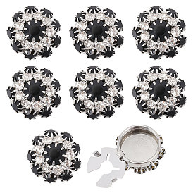 8Pcs Brass Rhinestone Cufflinks, Flat Round, Platinum