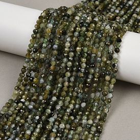 Бусы из натурального зеленого турмалина, граненые, круглые