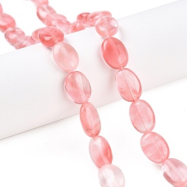 Cherry Quartz Glass Beads Strands, Flat Oval