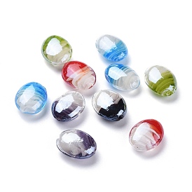 Abalorios de colores vario hechos a mano, pearlized, oval, 21x18x10 mm, agujero: 2.5 mm