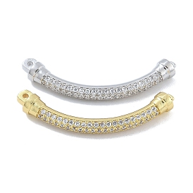 Rack Plating Brass Micro Pave Clear Cubic Zirconia Curved Bar Connector Charms, Long-Lasting Plated, Cadmium Free & Lead Free