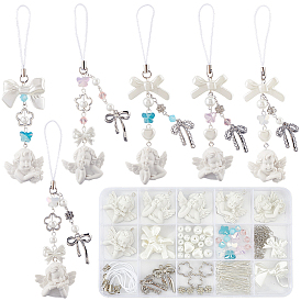 Набор для самостоятельного изготовления ремней для мобильного телефона с бантом в виде ангела, включая подвески из смолы, стеклянные и пластиковые бусины, Рамки для бусин из сплава , латунные витой цепочки