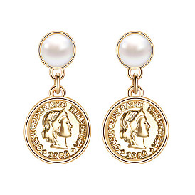 Baroque Pearl Coin Earrings with Vintage European Head Sculptures