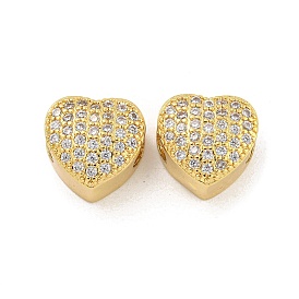 Rack Plating Brass Micro Pave Cubic Zirconia European Beads, Cadmium Free & Lead Free, Long-Lasting Plated, Heart