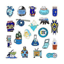 Cartoon Animal Badges Set - Blue Ocean Heart Gamepad Flip Phone Creative Brooches