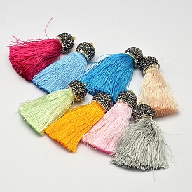 Нейлона кулон кистями украшения, с латунным полимерной глины горный хрусталь, золотые, 65x18 мм, отверстие : 2x3 мм