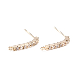 Rack Plating Brass Micro Pave Cubic Zirconia Stud Earring Findings, with Loop, Long-Lasting Plated, Rectangle
