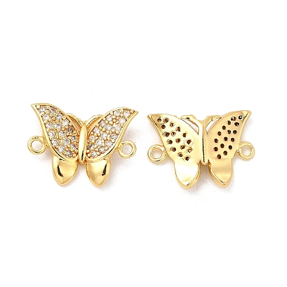 Brass Micro Pave Cubic Zirconia Connector Charms, Cadmium Free & Lead Free, Butterfly Links, Golden