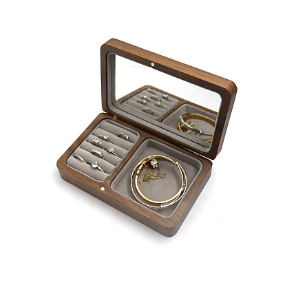 Wooden Jewelry Storage Boxes, with Magnetic Flip Cover, Velvet & Mirror Inside, Rectangle