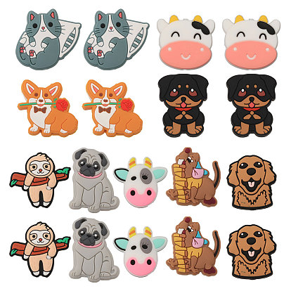 18 шт. 9 стили силиконовые фокусные бусины, мышь/собака/ленивец/корги/корова/кошка