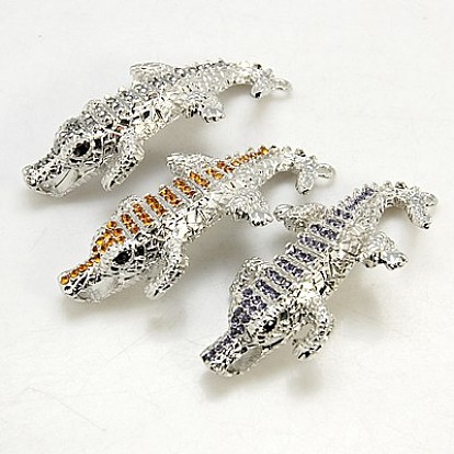 Alloy Rhinestone Links/Connectors, Grade A, Crocodile, 62x30x7mm, Hole: 2mm