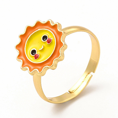 Gold Enamel Sun Adjustable Ring, Rack Plating Alloy Jewelry for Women, Nickel Free