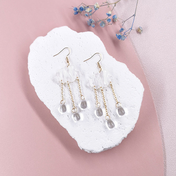 Серьги-подвески из акрилового сплава в форме облака с кисточкой из капель дождя, золотые