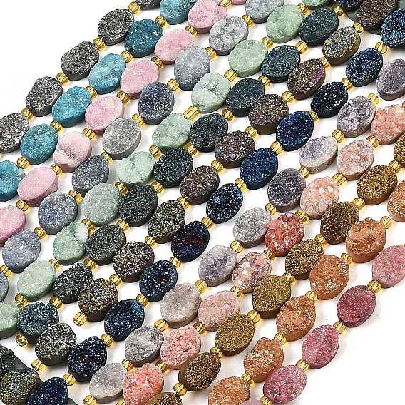 Гальванизированные натуральные druzy кварцевые бисерные пряди, с бисером, Плоско-овальные