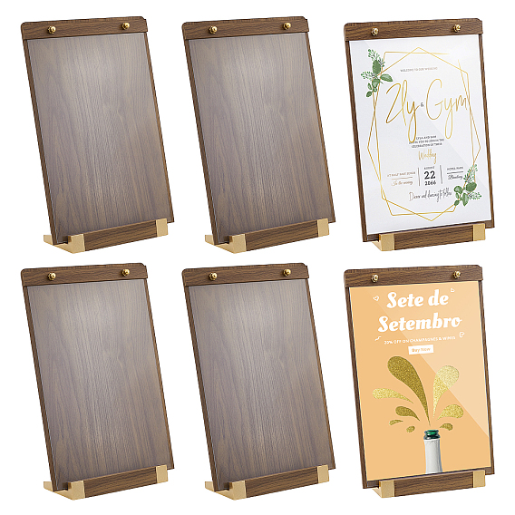 6шт. прямоугольная подставка для карточек из орехового дерева, Настольная подставка для демонстрации предметов с основанием из железа и дерева.