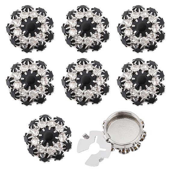 8Pcs Brass Rhinestone Cufflinks, Flat Round, Platinum