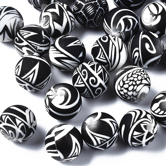 Food Grade Eco-Friendly Silicone Beads, Printed, Round