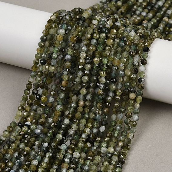 Бусы из натурального зеленого турмалина, граненые, круглые